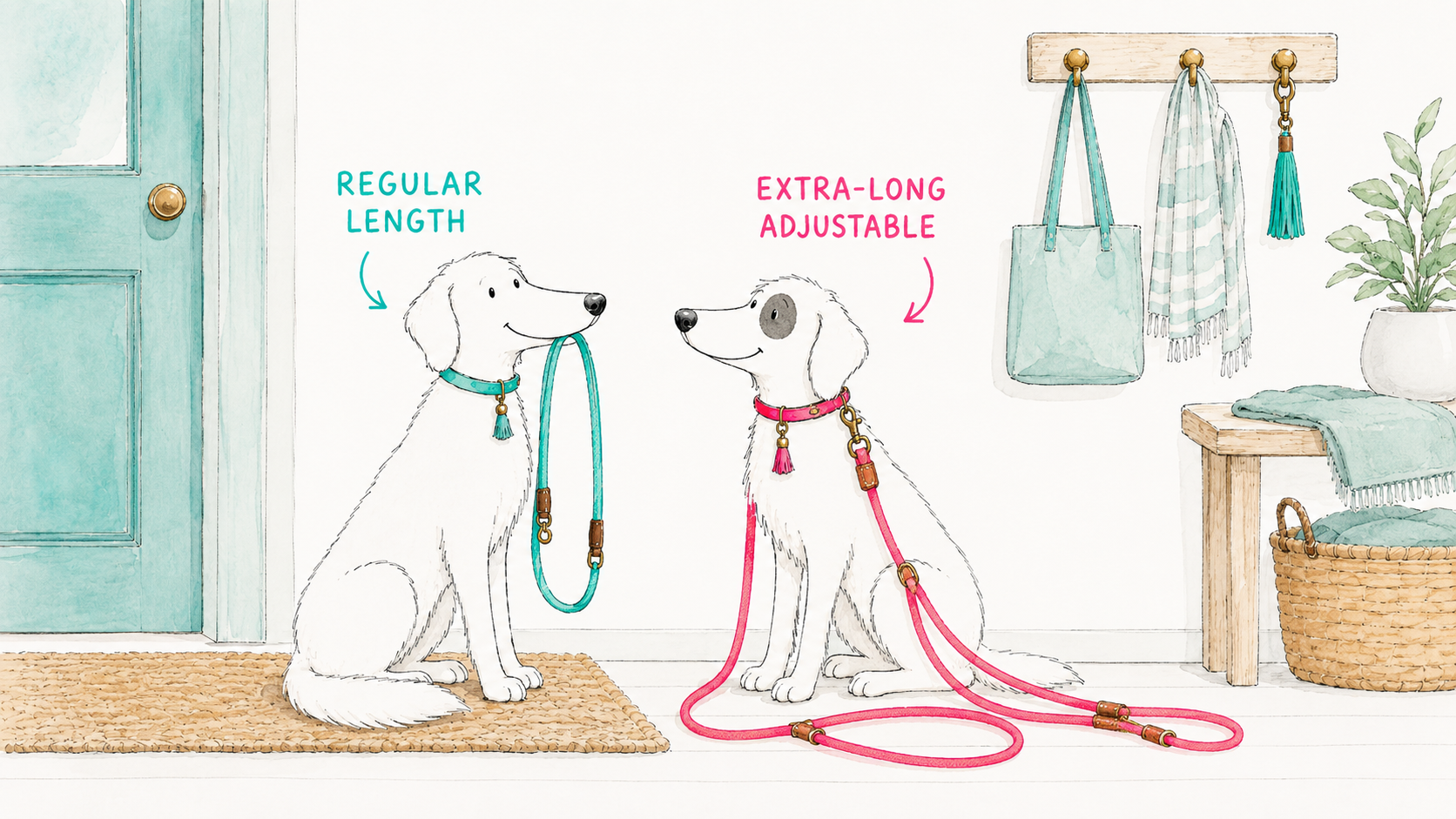 Regular length and extra-long adjustable dog leashes
