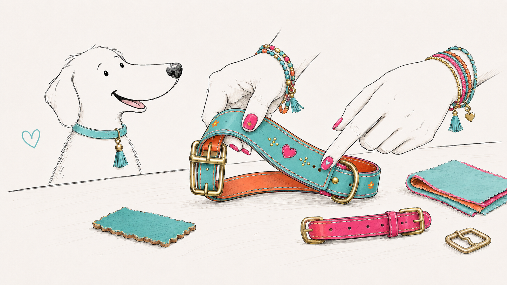 Checking the stitching and leather quality of a dog collar