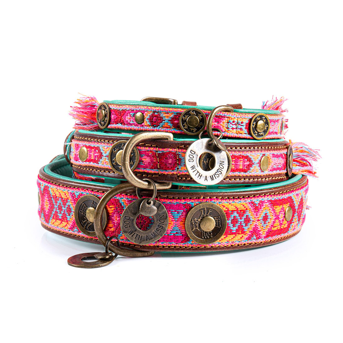 Dog with a Mission Boho Rosa hondenhalsband - verkrijgbaar in 2 cm, 2,5 cm en 4 cm breedte