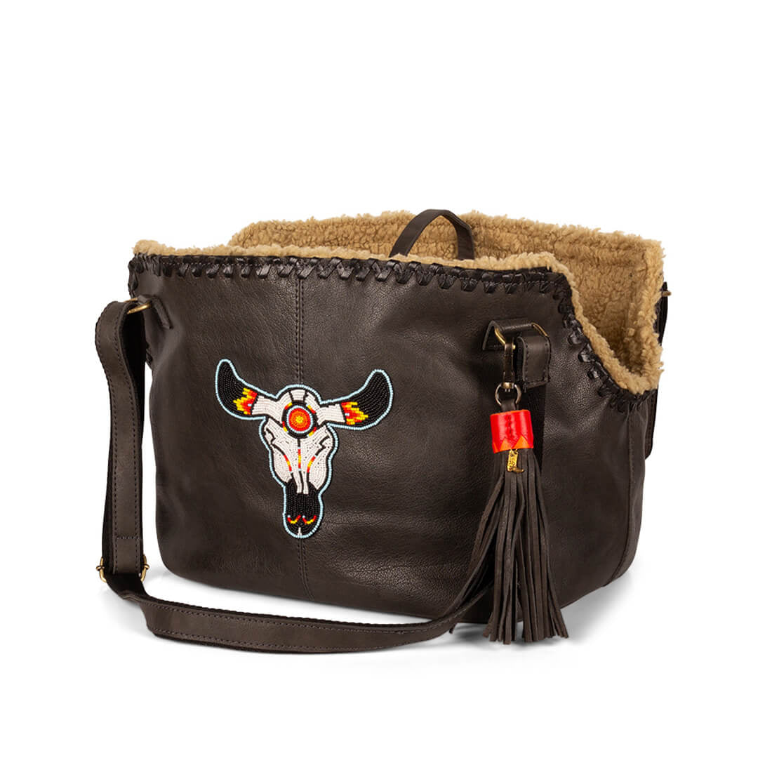 Bandit hondentas antraciet leer met stierenornament