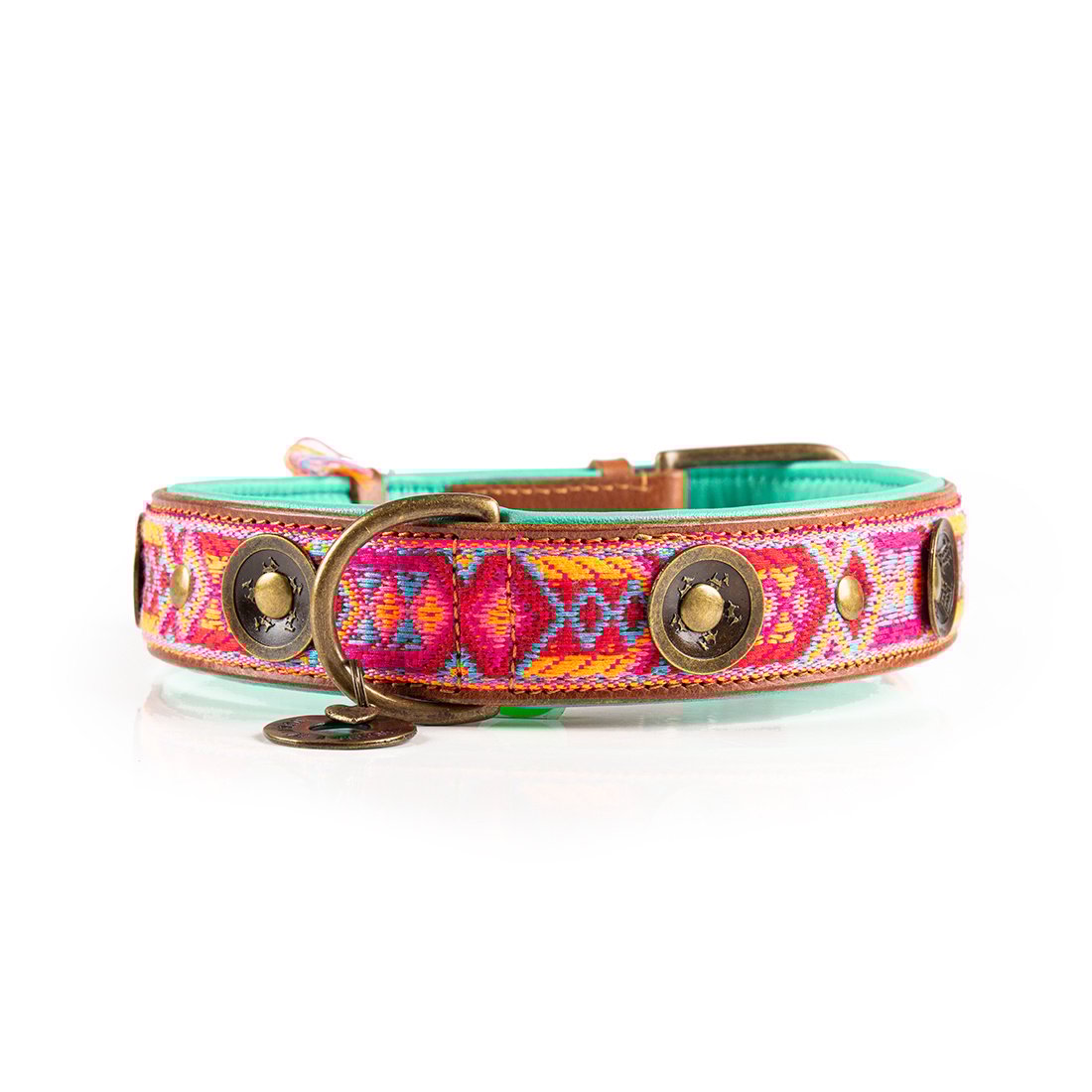 Dog with a Mission Boho Rosa hondenhalsband detail - bruin leer met roze stoffen bandje