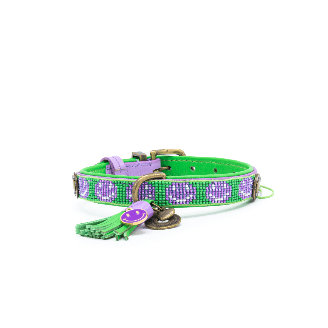Dog-with-a-mission-dog-collar-leather-colorful-purple-Smiley