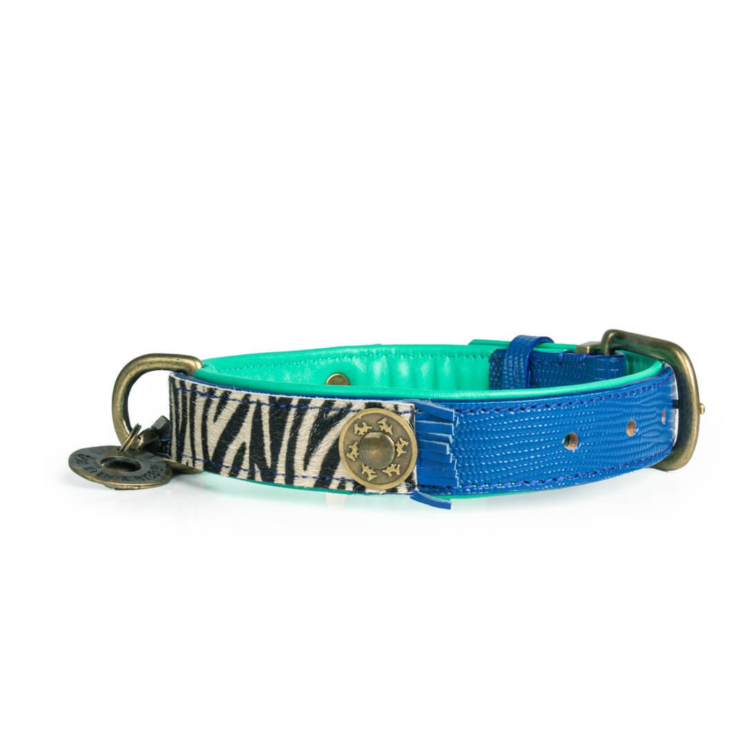 Dandy leren hondenhalsband L met zebraprint - stoere designer accessoire voor grote honden