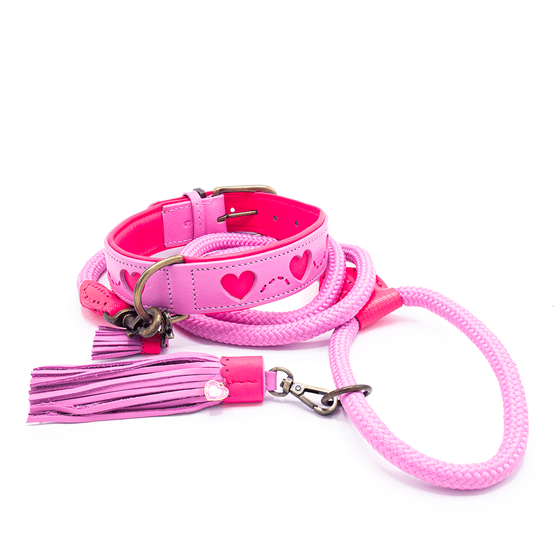 Sweety roze leren halsband met gouden hartjes patroon