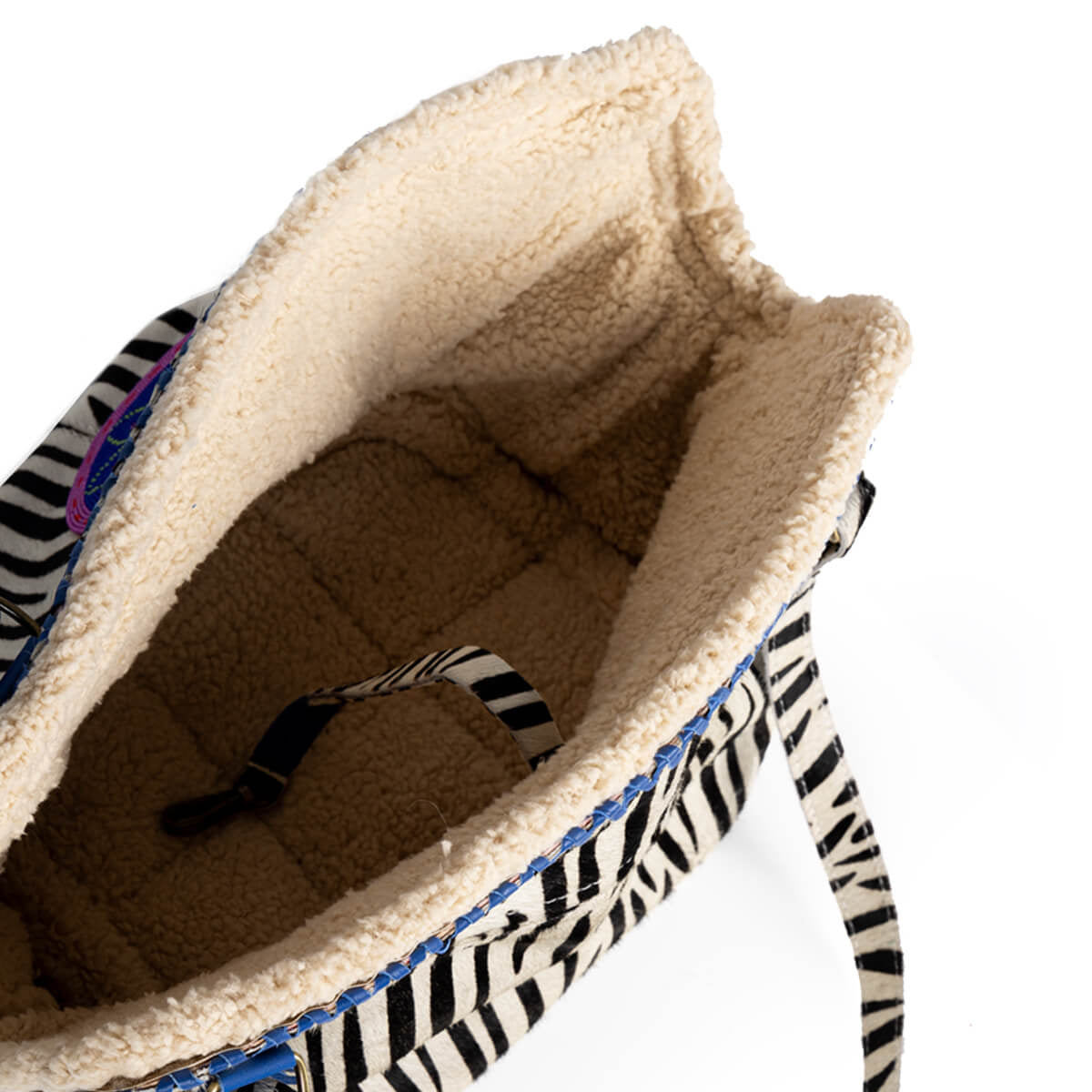 Dandy hondentas zebraprint leer met zachte teddy voering wasbaar