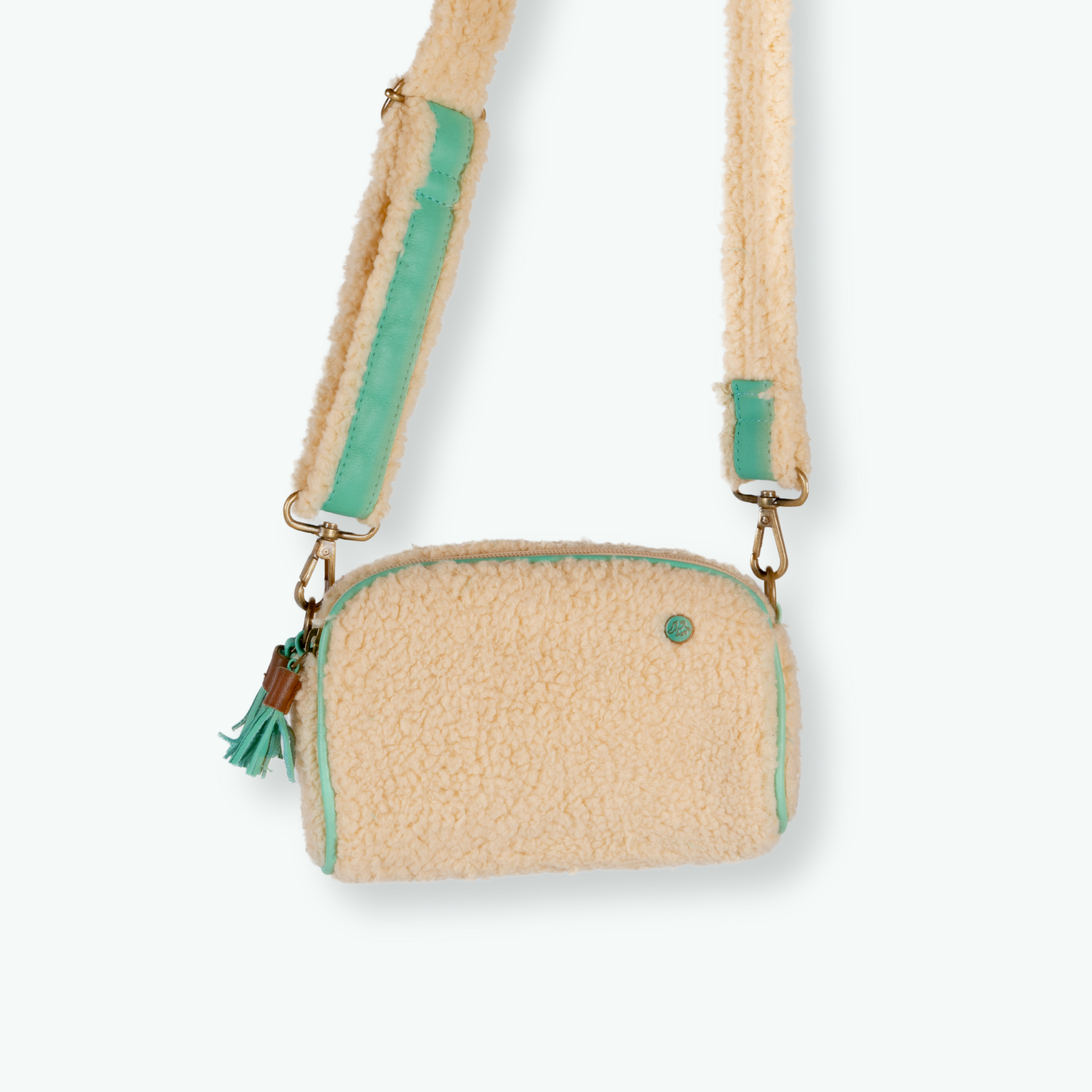Walk The Dog crossbody tas teddy bruin met turquoise details