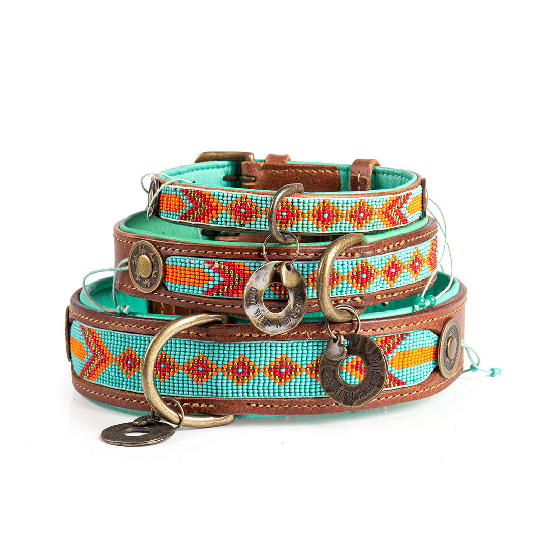 Beads Paddy Lee halsband collectie turquoise oranje kralen Dog with a Mission DWAM