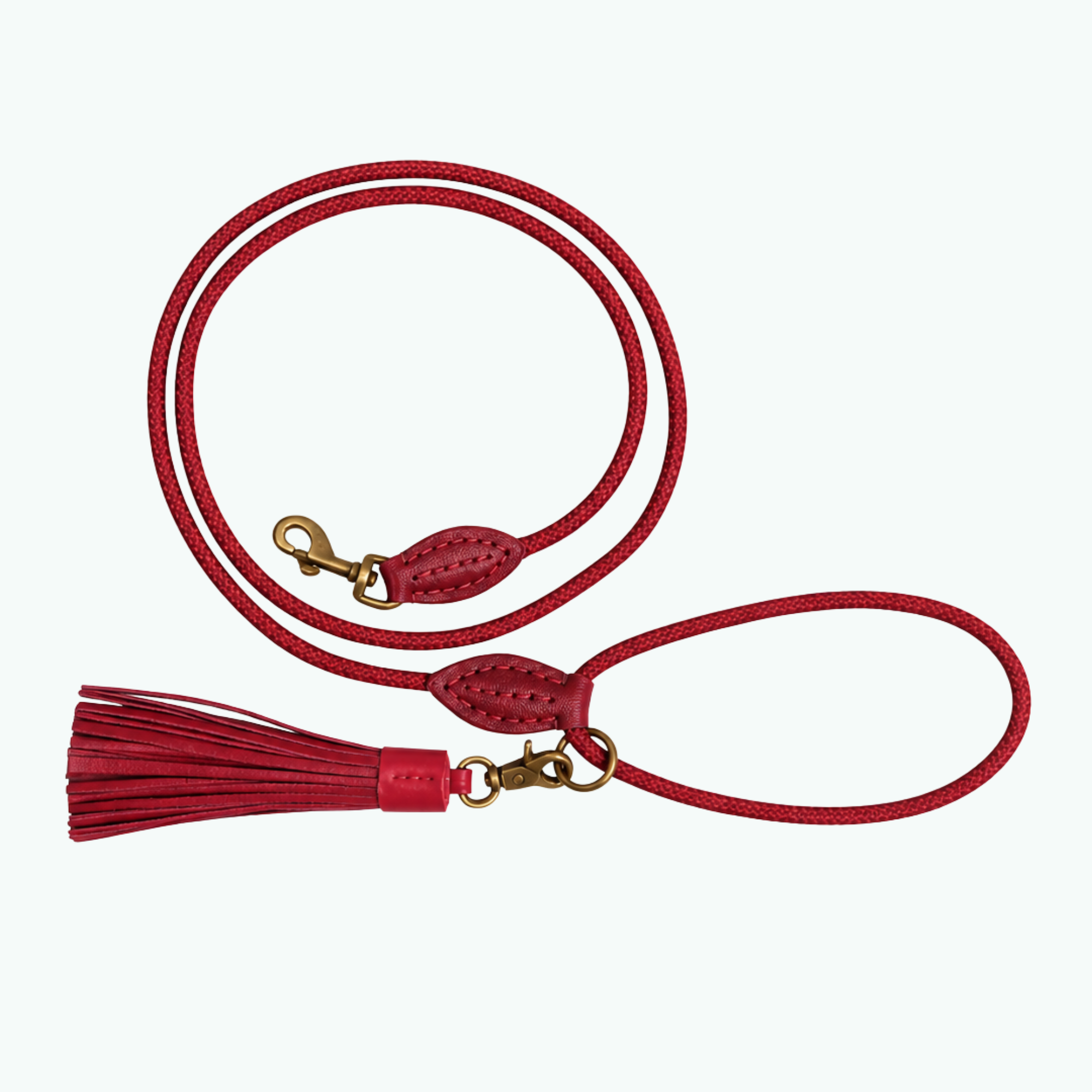 Bordeauxrode touwriem voor honden maat S van Dog with a Mission – Classic Merlot hondenriem 155 cm met gouden karabijnhaak en leren kwast