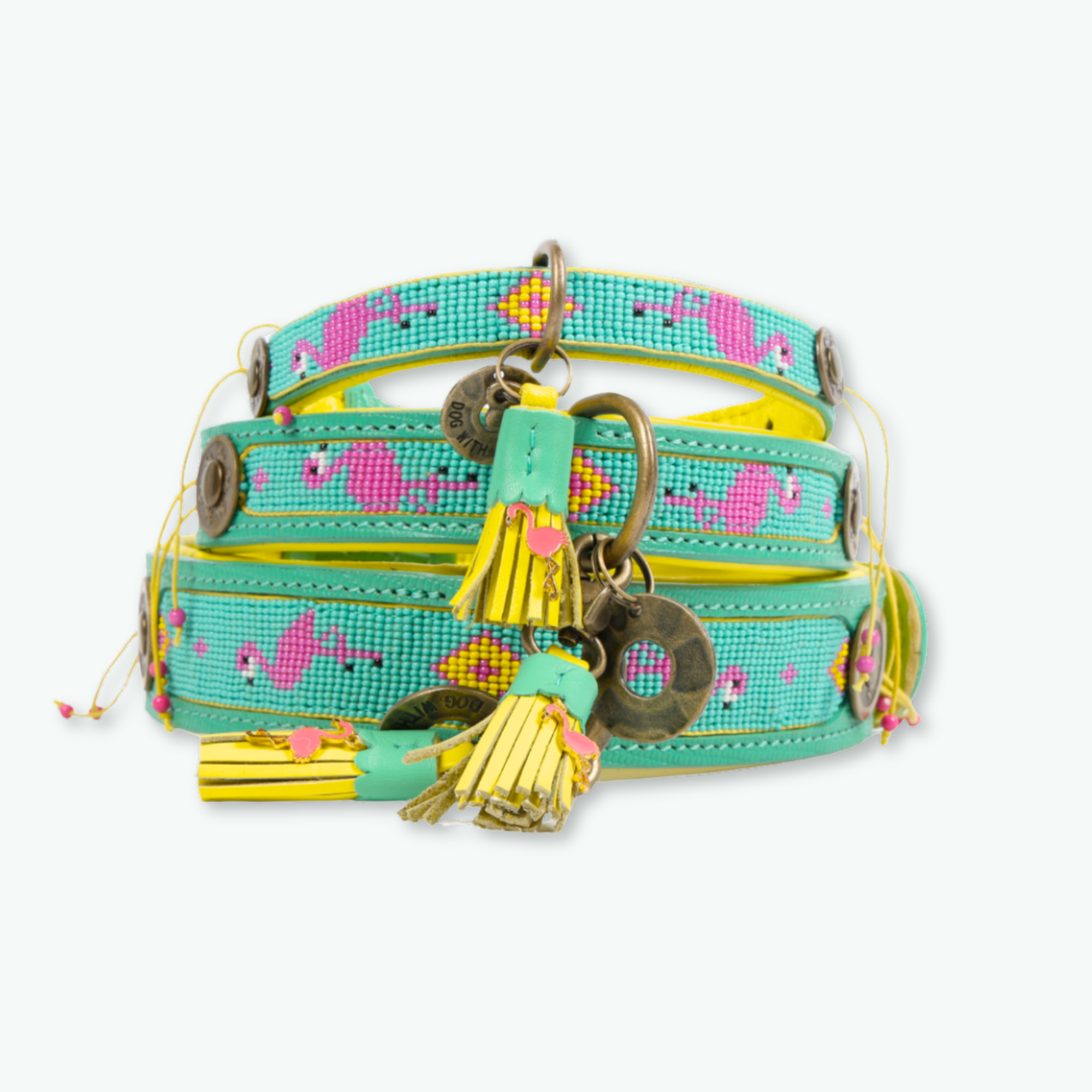 Dog with a Mission Chogogo turquoise hondenhalsband met kralen - verkrijgbaar in 2 cm, 2,5 cm en 4 cm