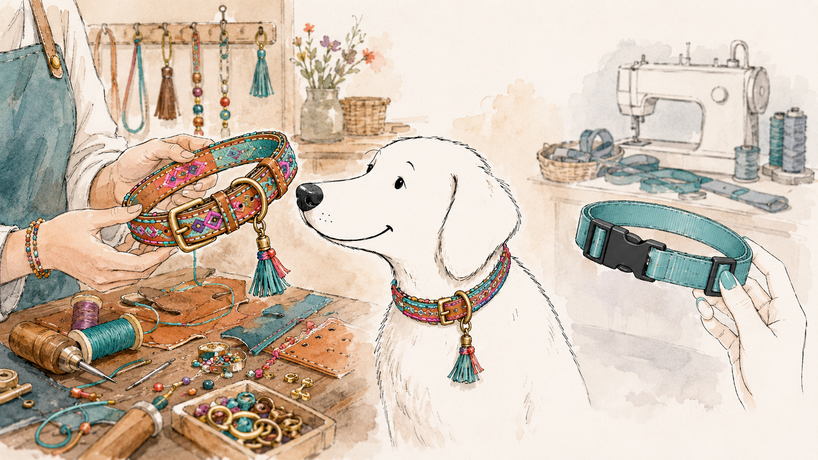 Comparison of a handmade leather dog collar and a machine-made nylon dog collar