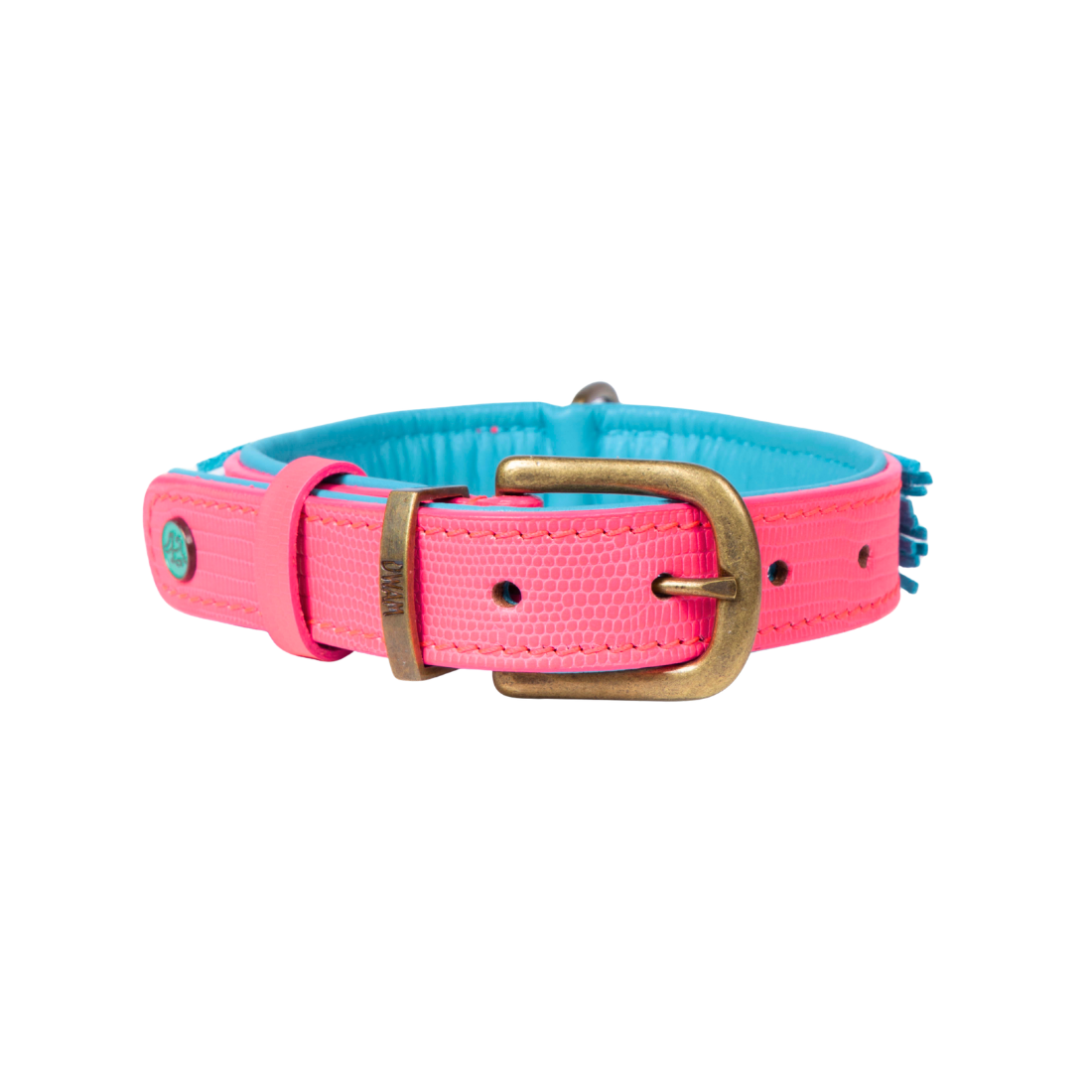 Handgemaakte boho hondenhalsband in blauw en hot pink met glitterdetails — Indian Summer Collar by Dog with a Mission