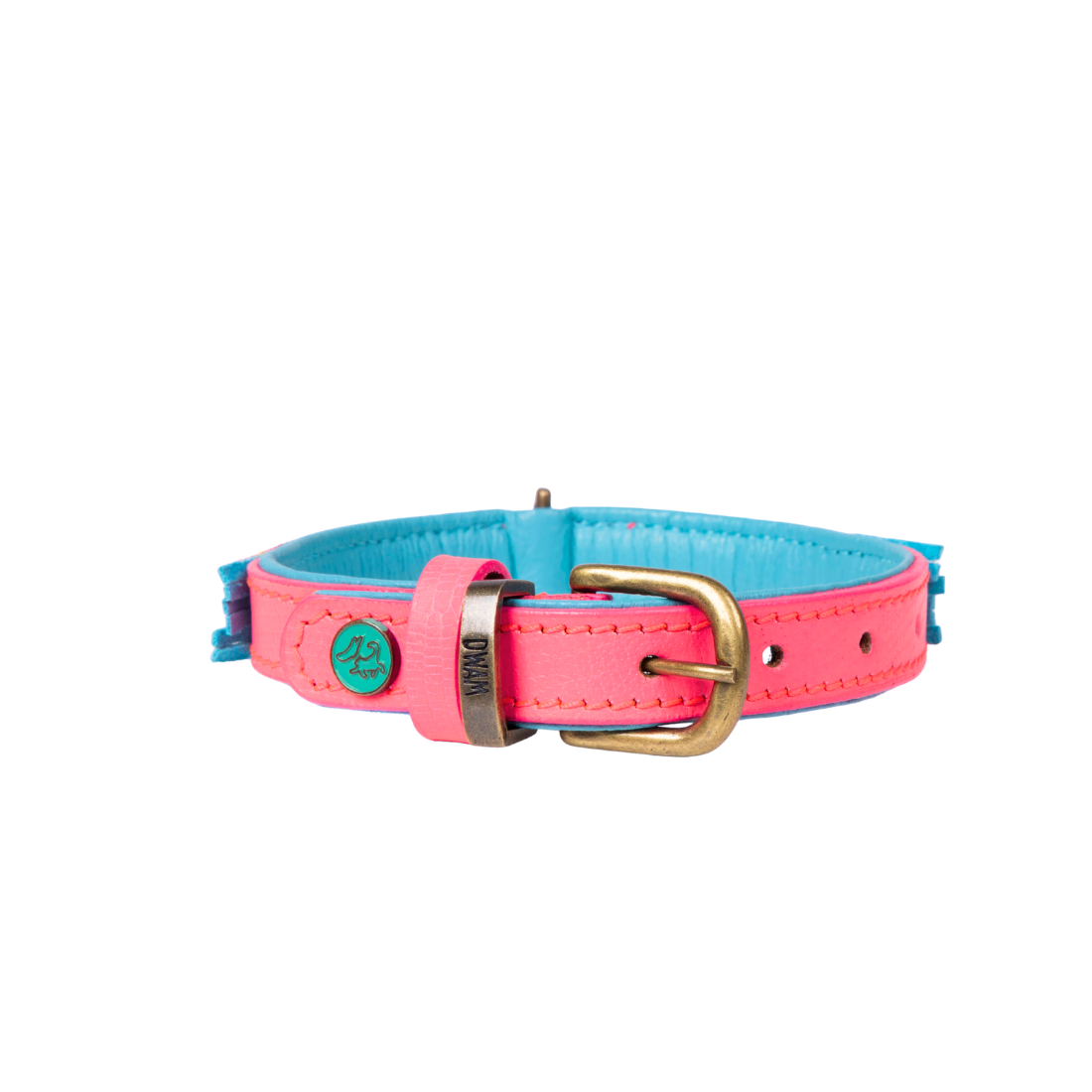 Handgemaakte boho hondenhalsband in blauw en hot pink met glitterdetails — Indian Summer Collar by Dog with a Mission