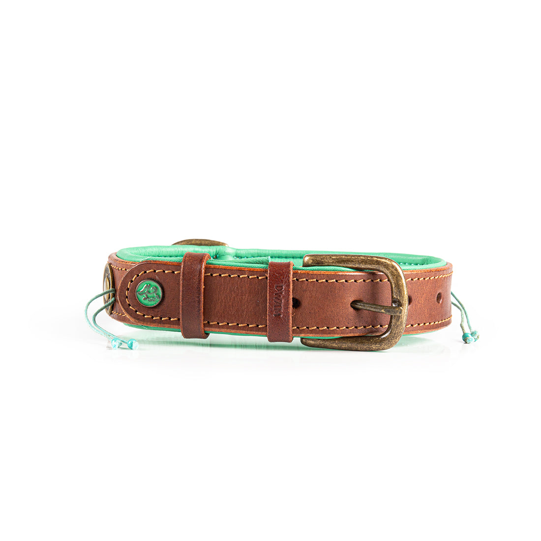 Beads Paddy Lee halsband detail turquoise leer met oranje kralen Dog with a Mission DWAM
