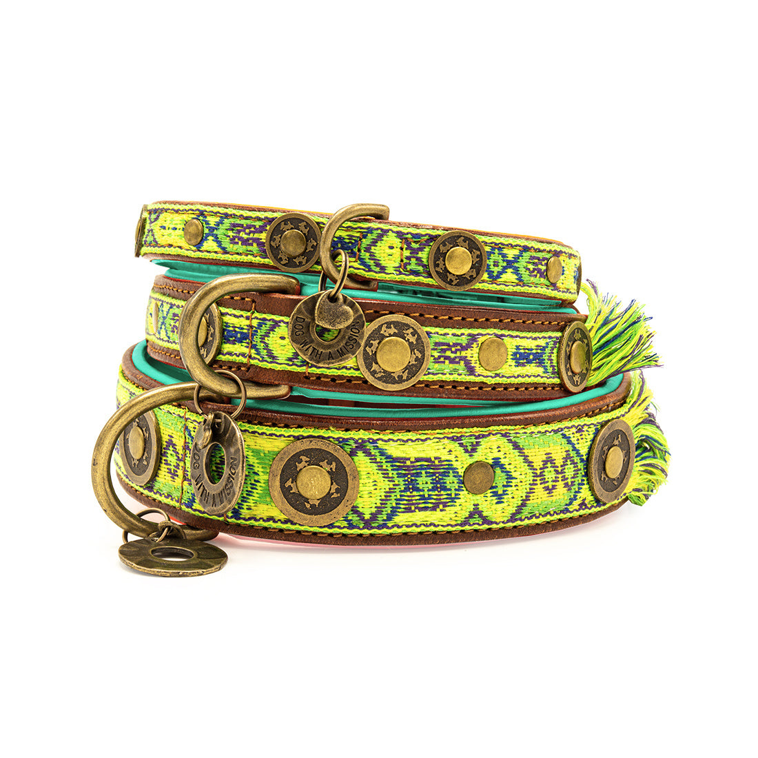 Boho Diego groene hondenhalsband leer